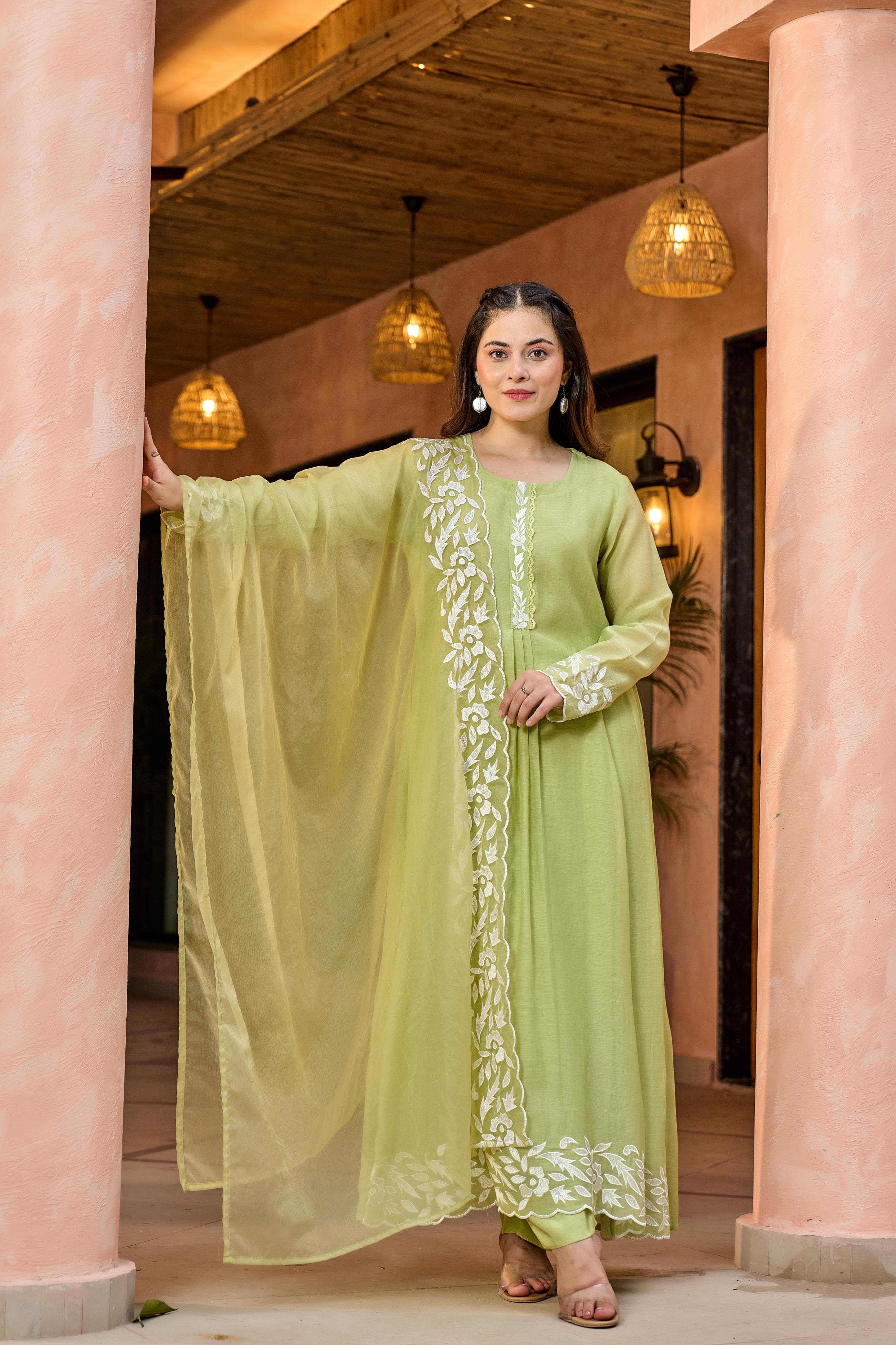Pastel mul chanderi suit