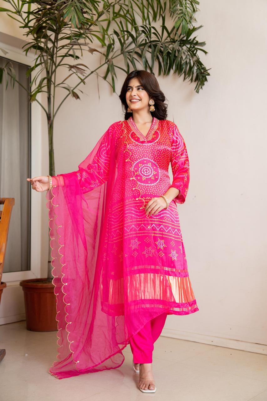 Gajji silk bandhani suit