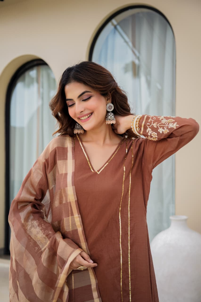 Mul Chanderi Suit Hand Work Suit