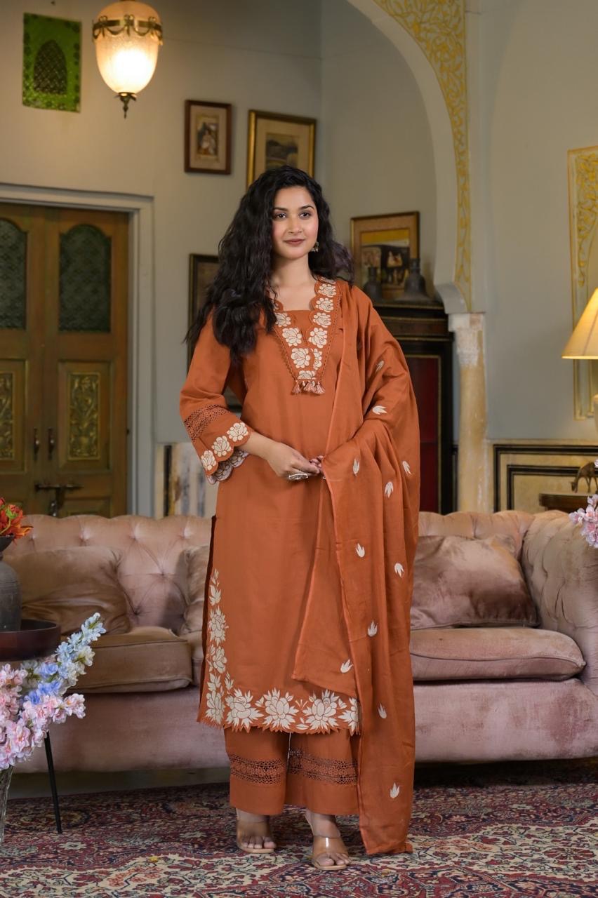 Cotton Appliqué Work Suit