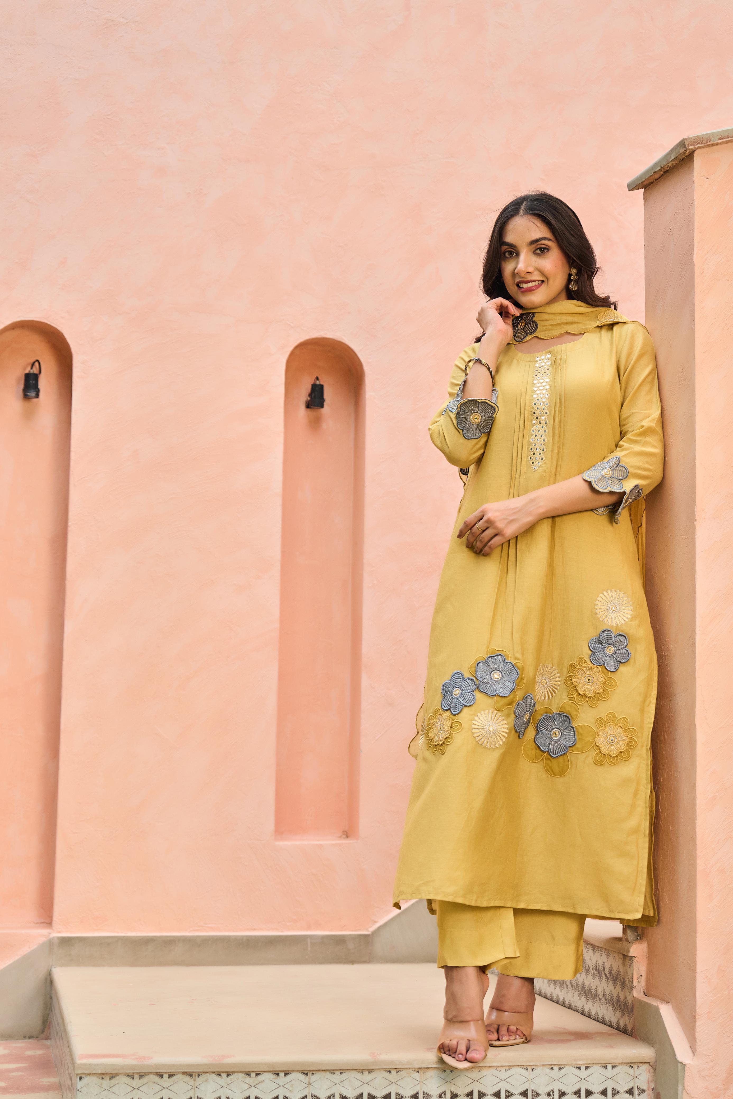 Mul Chanderi 3D design