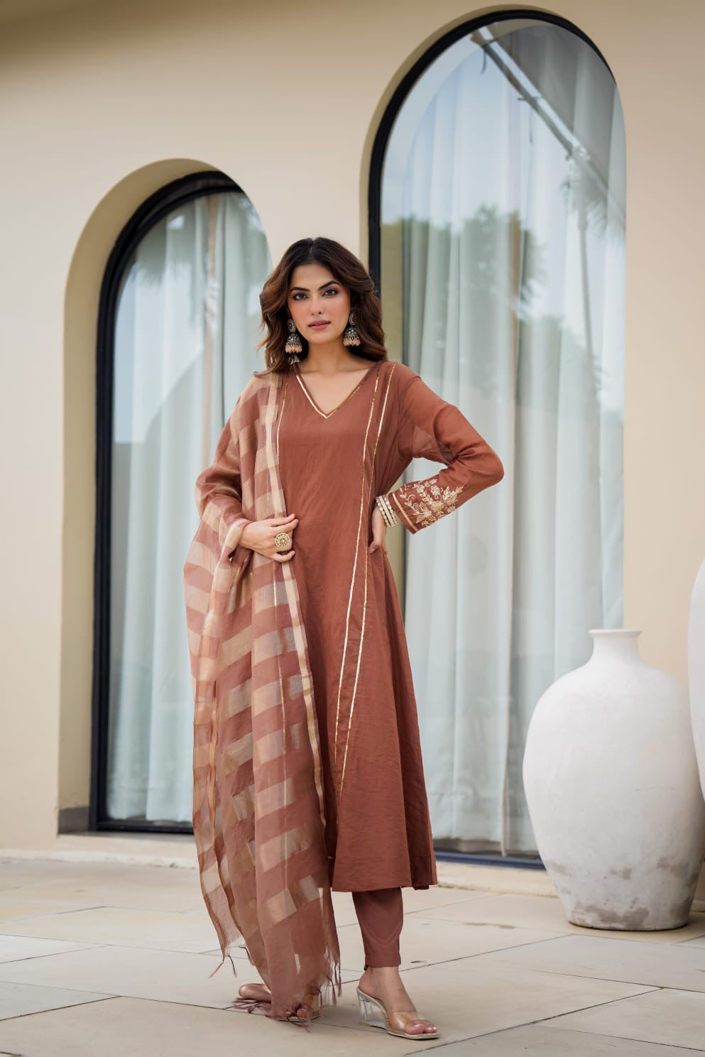 Mul Chanderi Suit Hand Work Suit