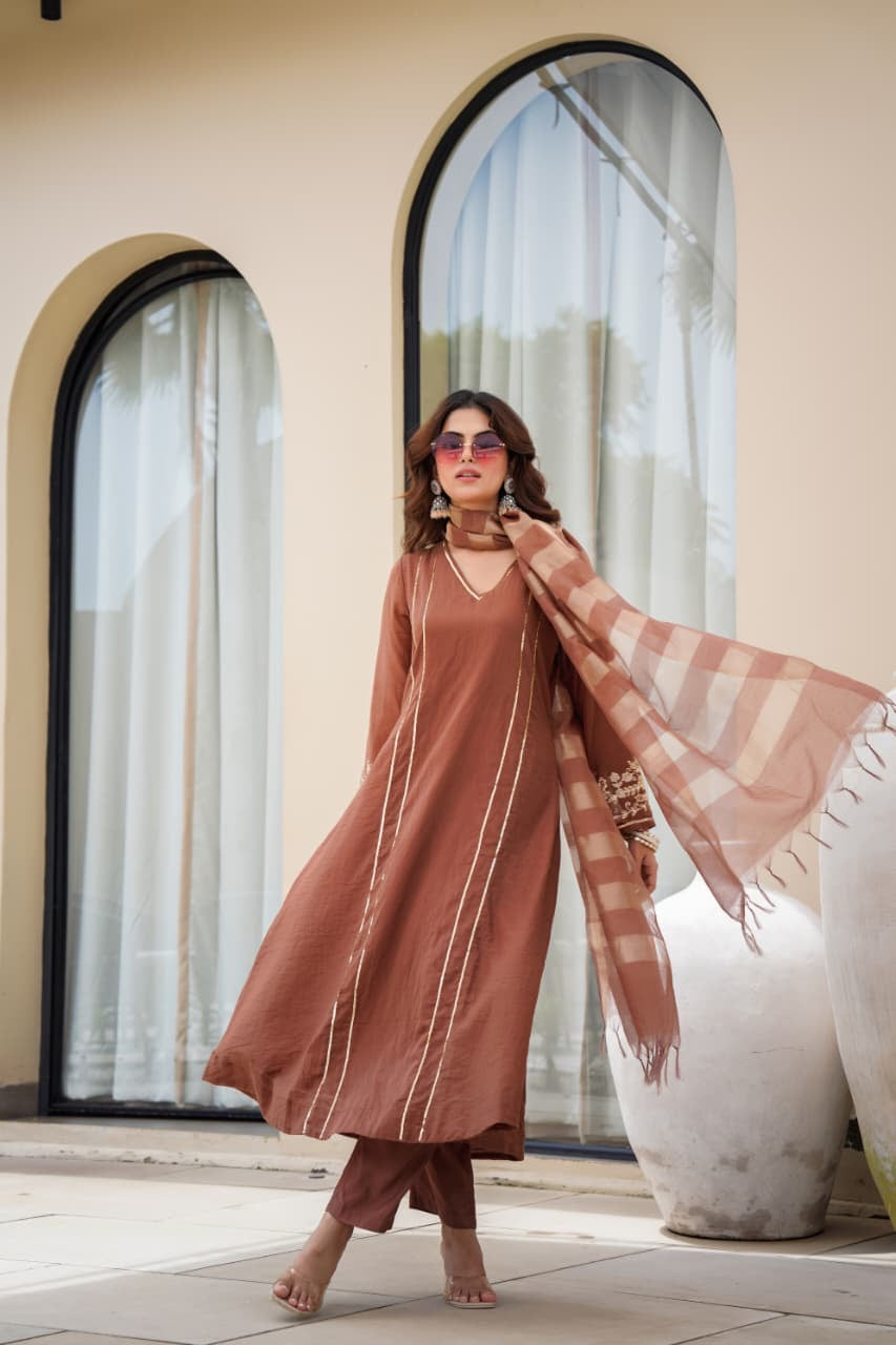 Mul Chanderi Suit Hand Work Suit