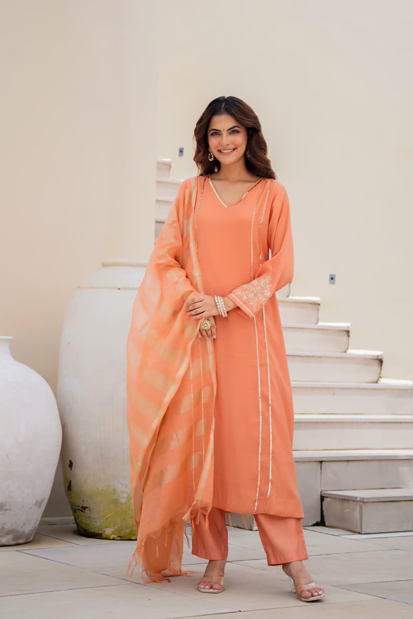 Mul Chanderi Suit Hand Work Suit