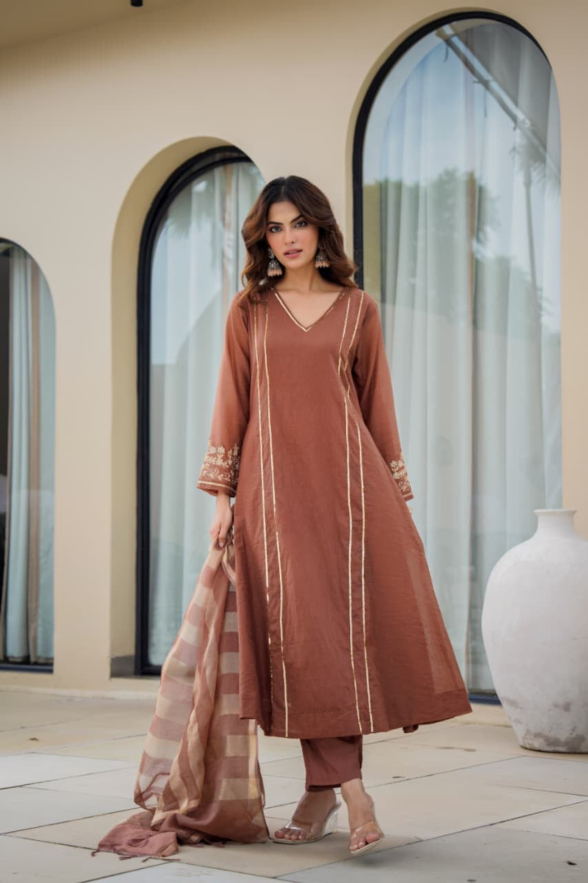 Mul Chanderi Suit Hand Work Suit