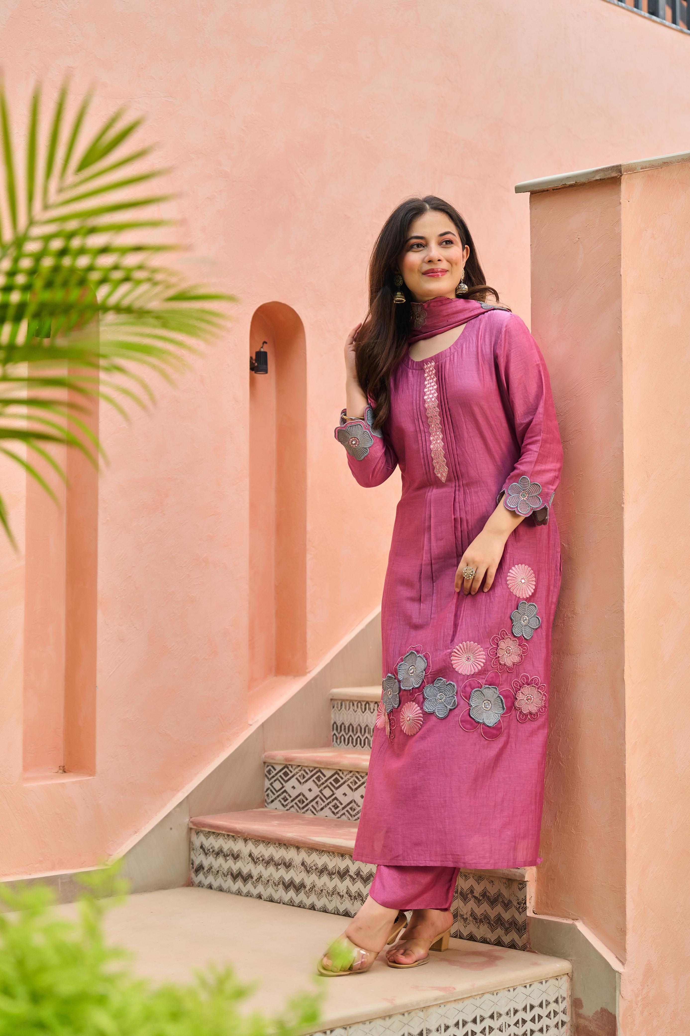 Mul Chanderi 3D design