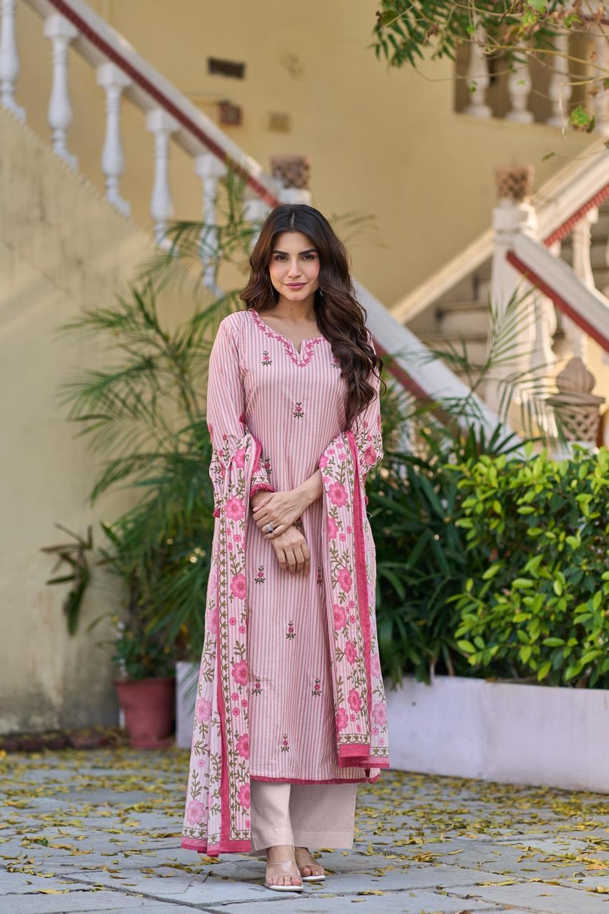 Pure Cotton Thread Work Elegant Suit
