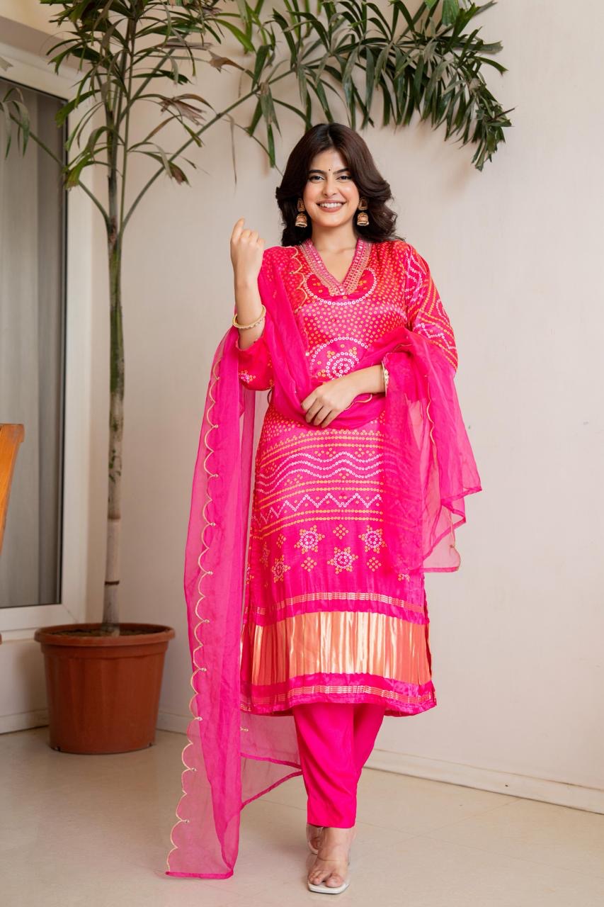 Gajji silk bandhani suit