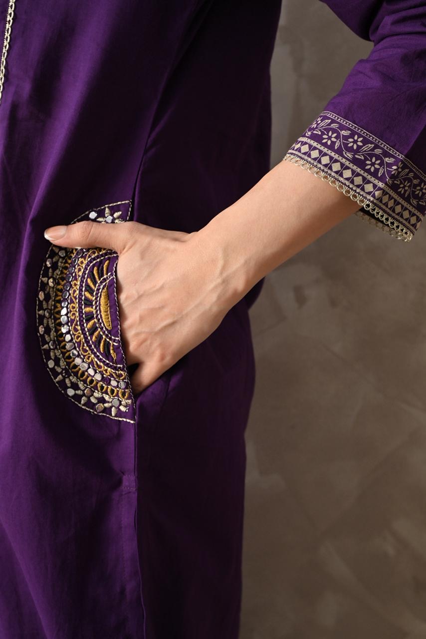 Pure Cotton Thread Work A-line  Elegant Suit