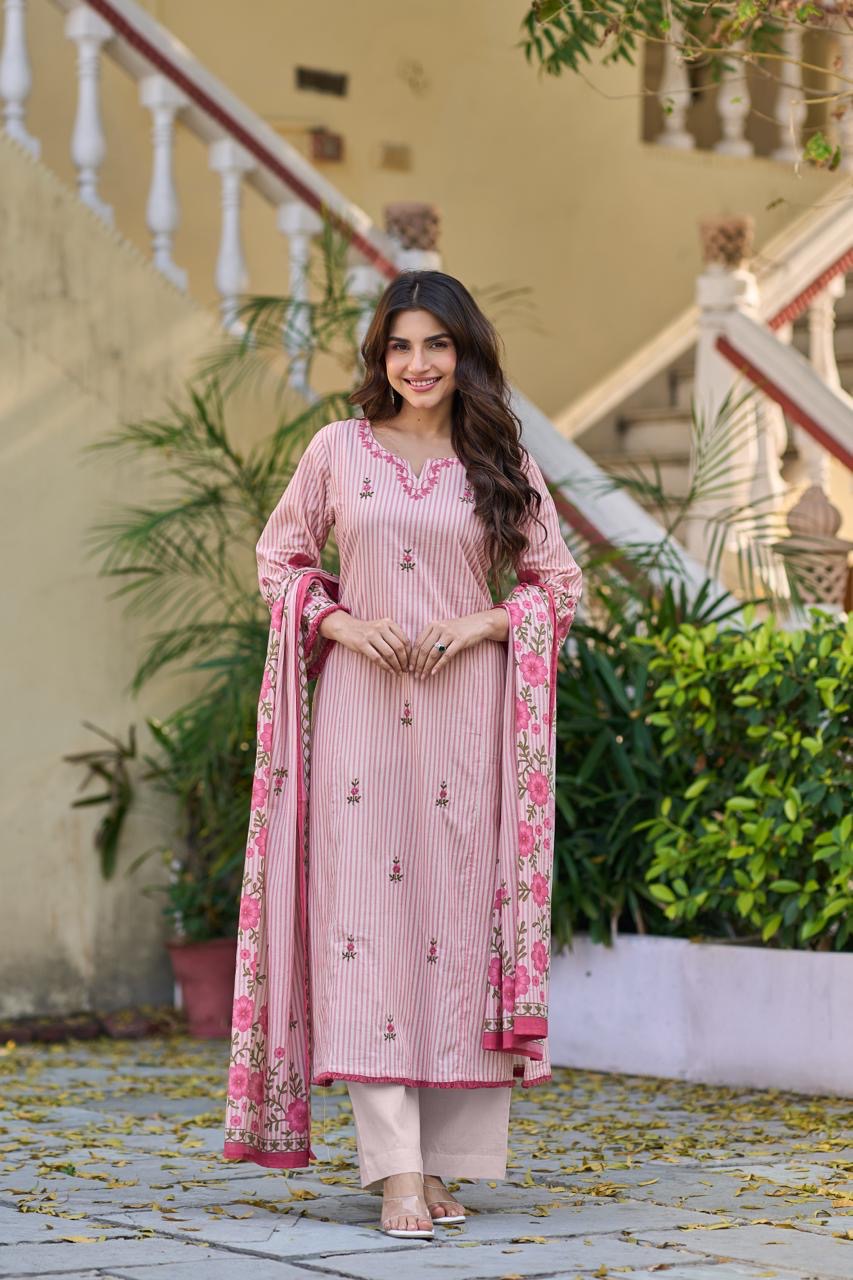 Pure Cotton Thread Work Elegant Suit