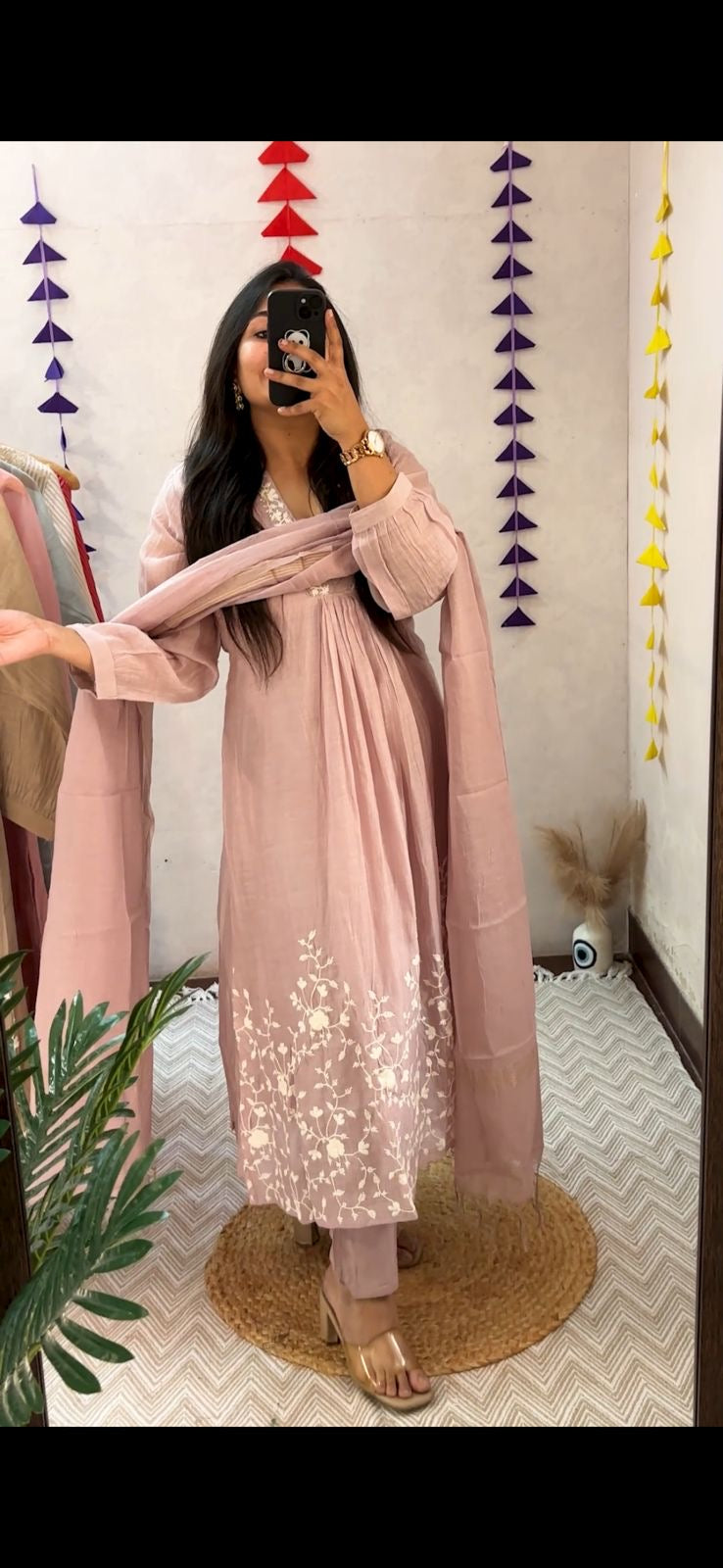 Classy Thread Work Premium Mul Chanderi Suit