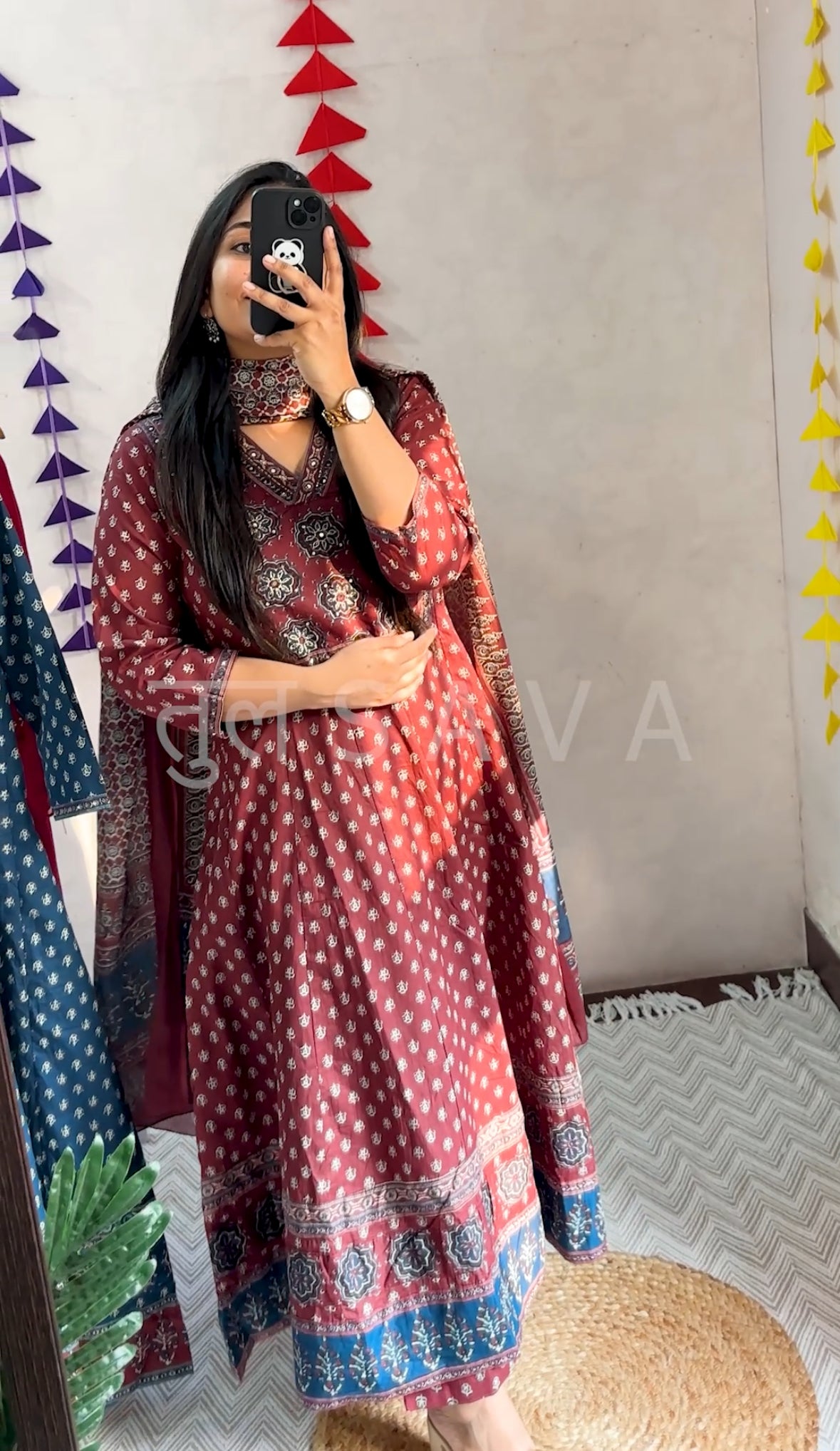 Pure Cotton Ajrakh Anarkali 3 piece suit