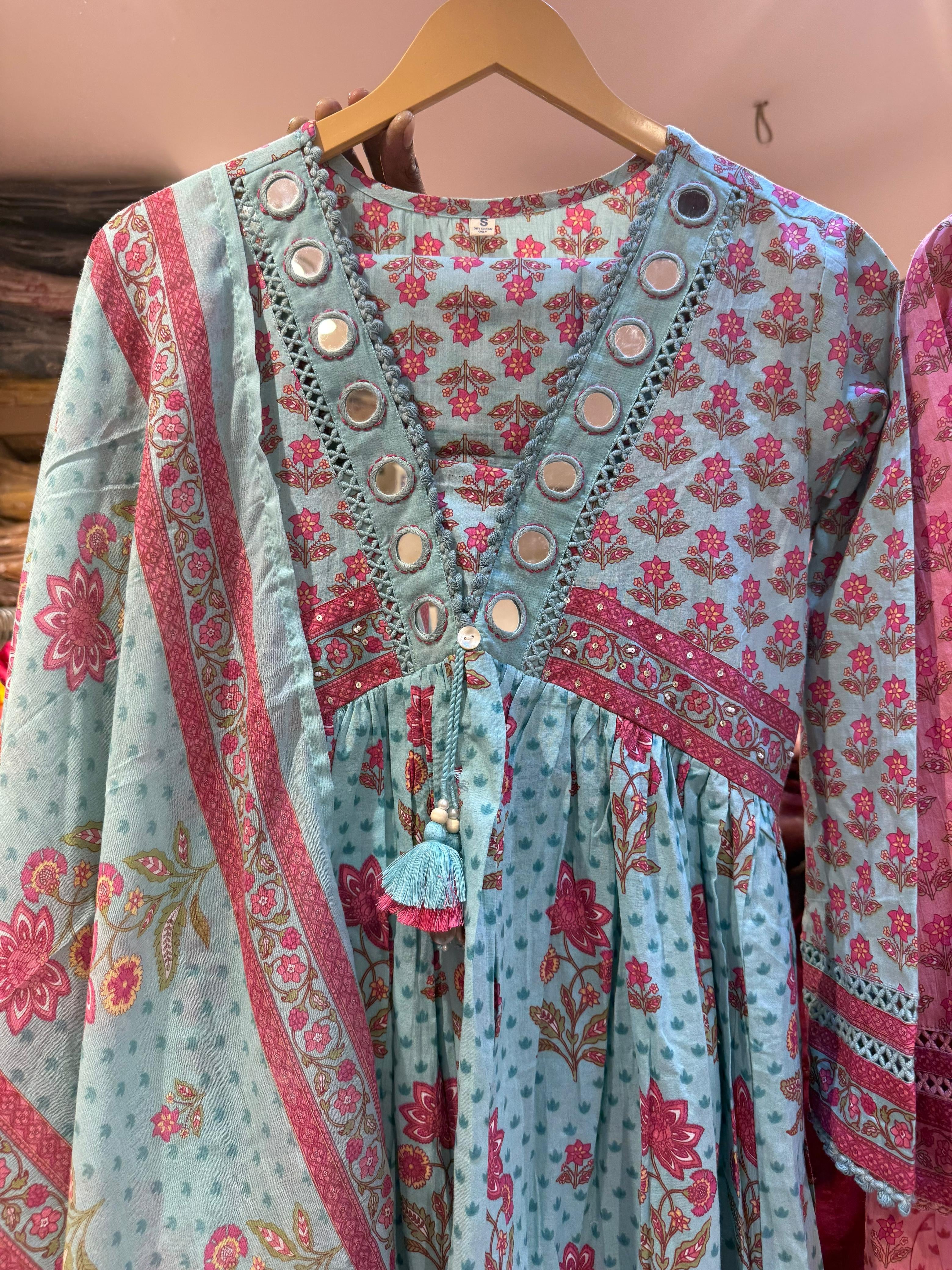 Cotton Mirror Work Elegant Suit.