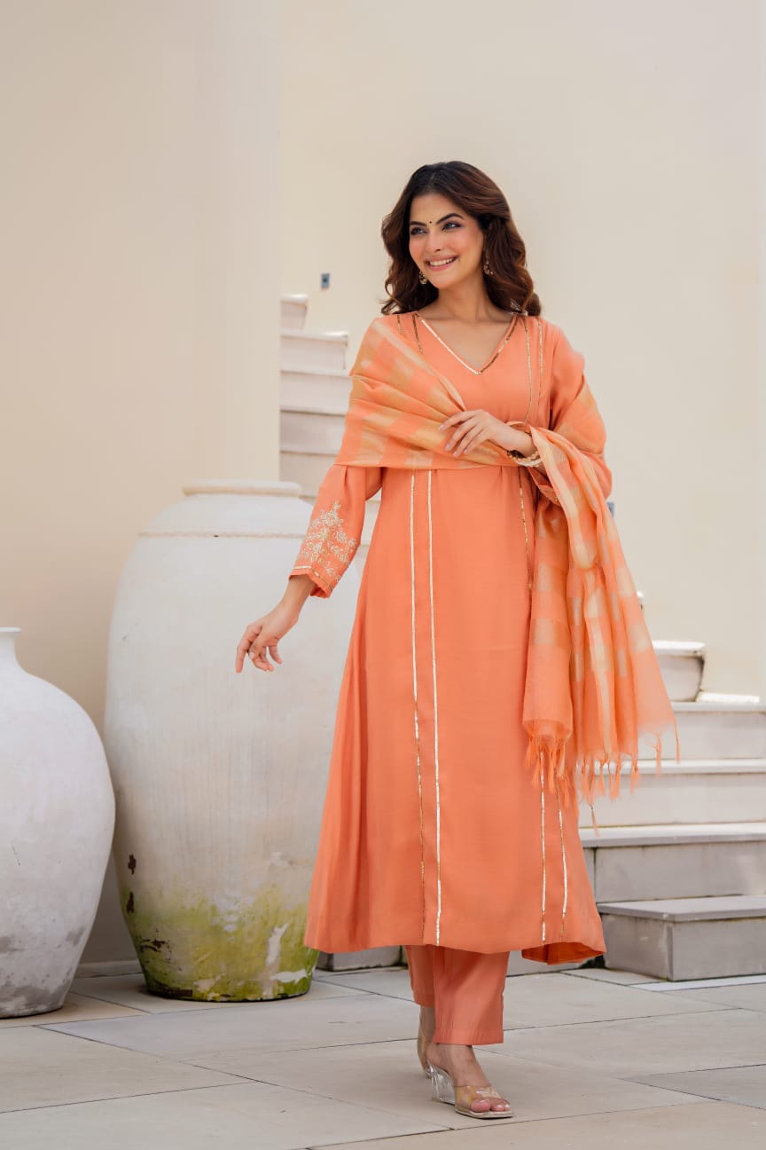 Mul Chanderi Suit Hand Work Suit