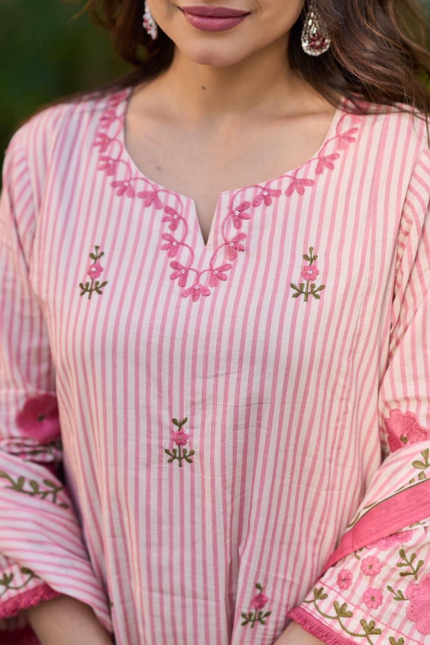 Pure Cotton Thread Work Elegant Suit