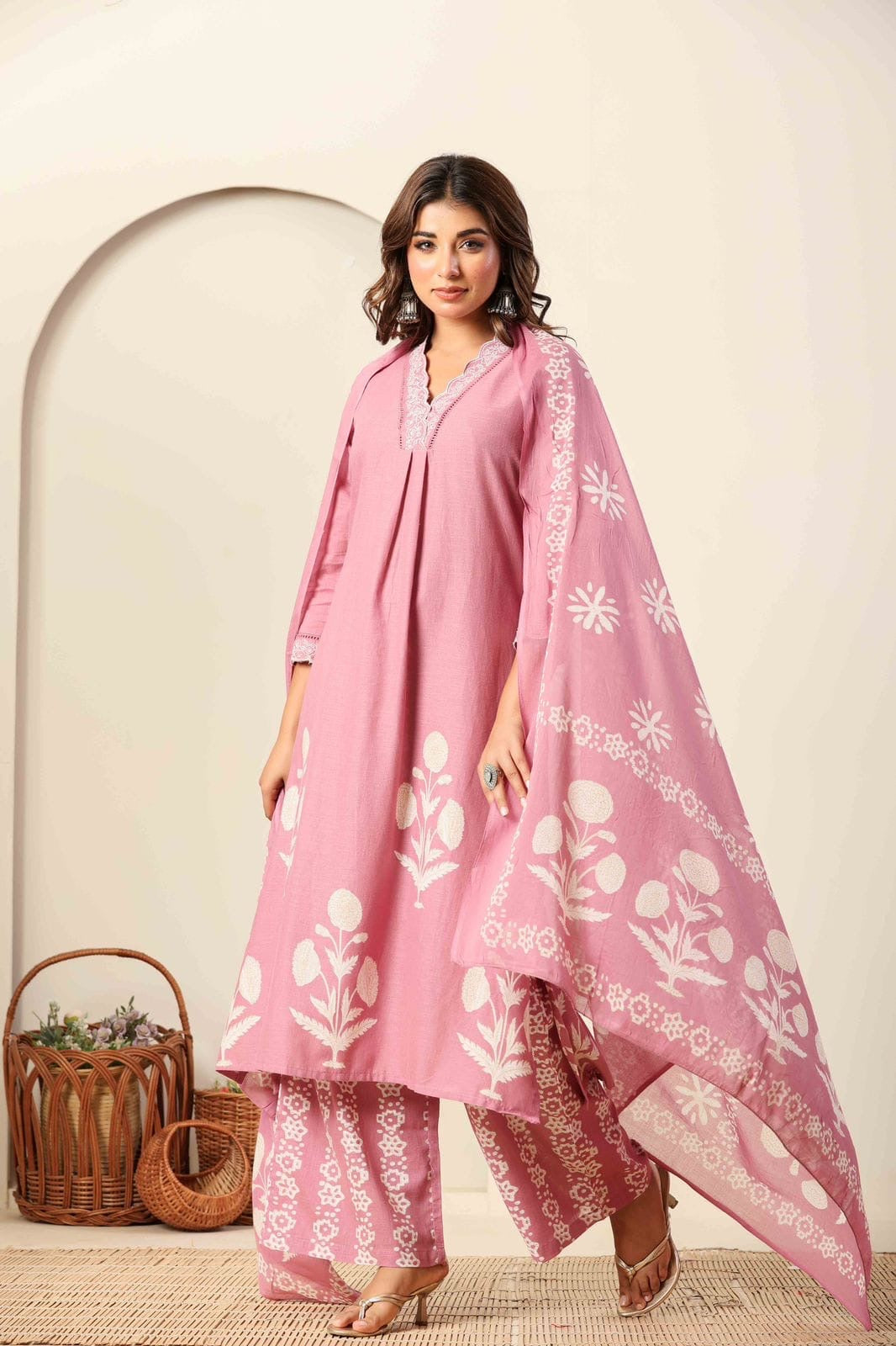 Cotton Elegance Block Printed Palazzo Suit.