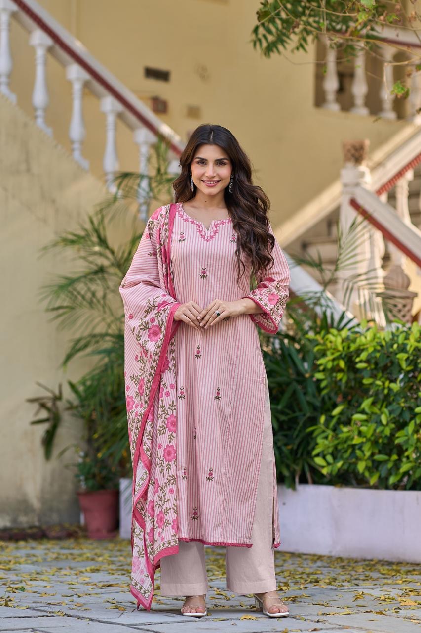 Pure Cotton Thread Work Elegant Suit