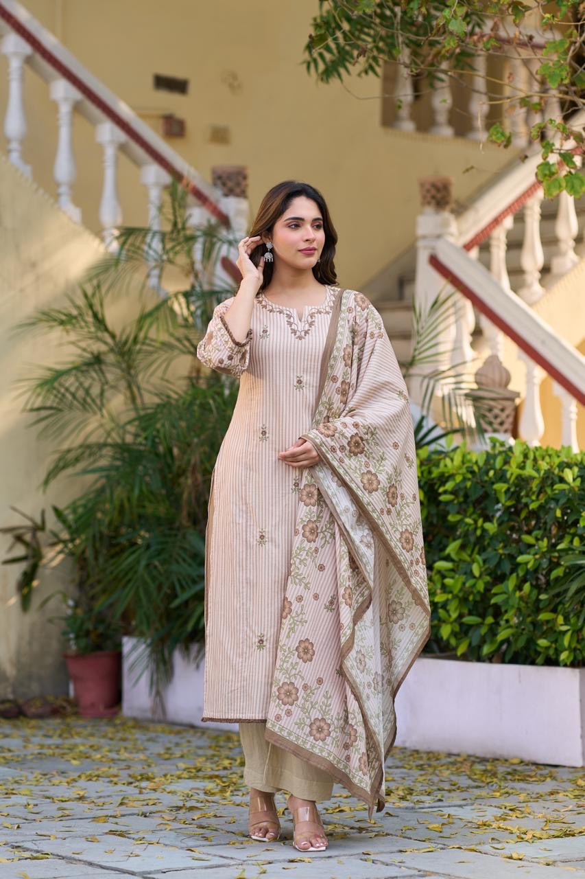Pure Cotton Thread Work Elegant Suit