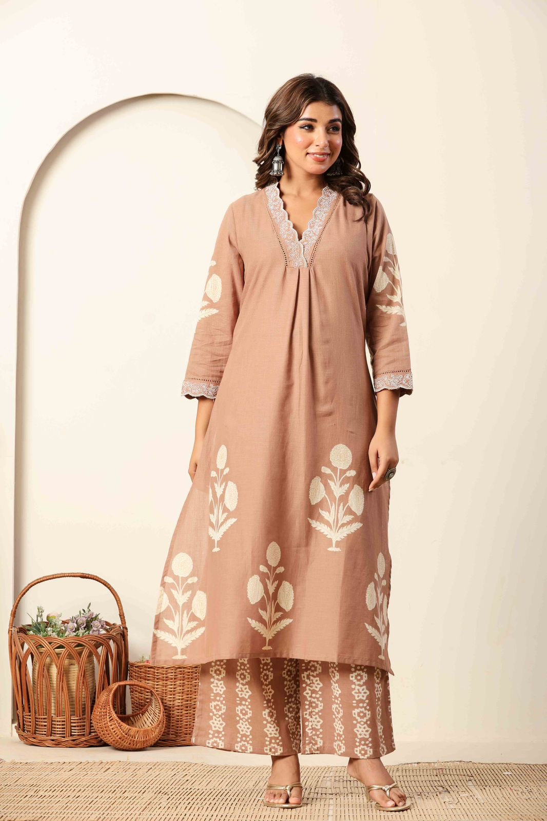 Cotton Elegance Block Printed Palazzo Suit.