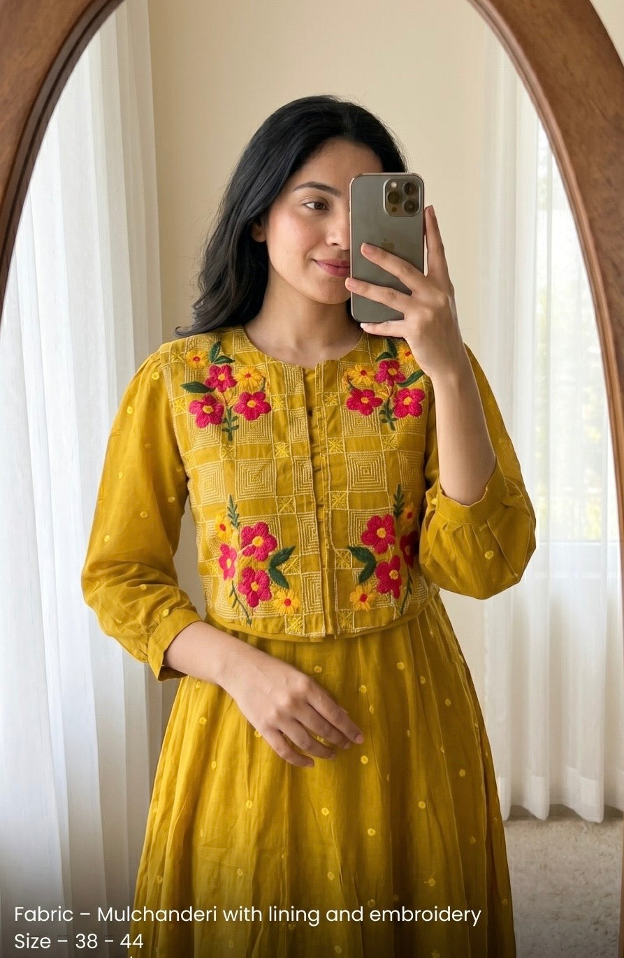 Mul chanderi Kurta Pant and Separate Jacket