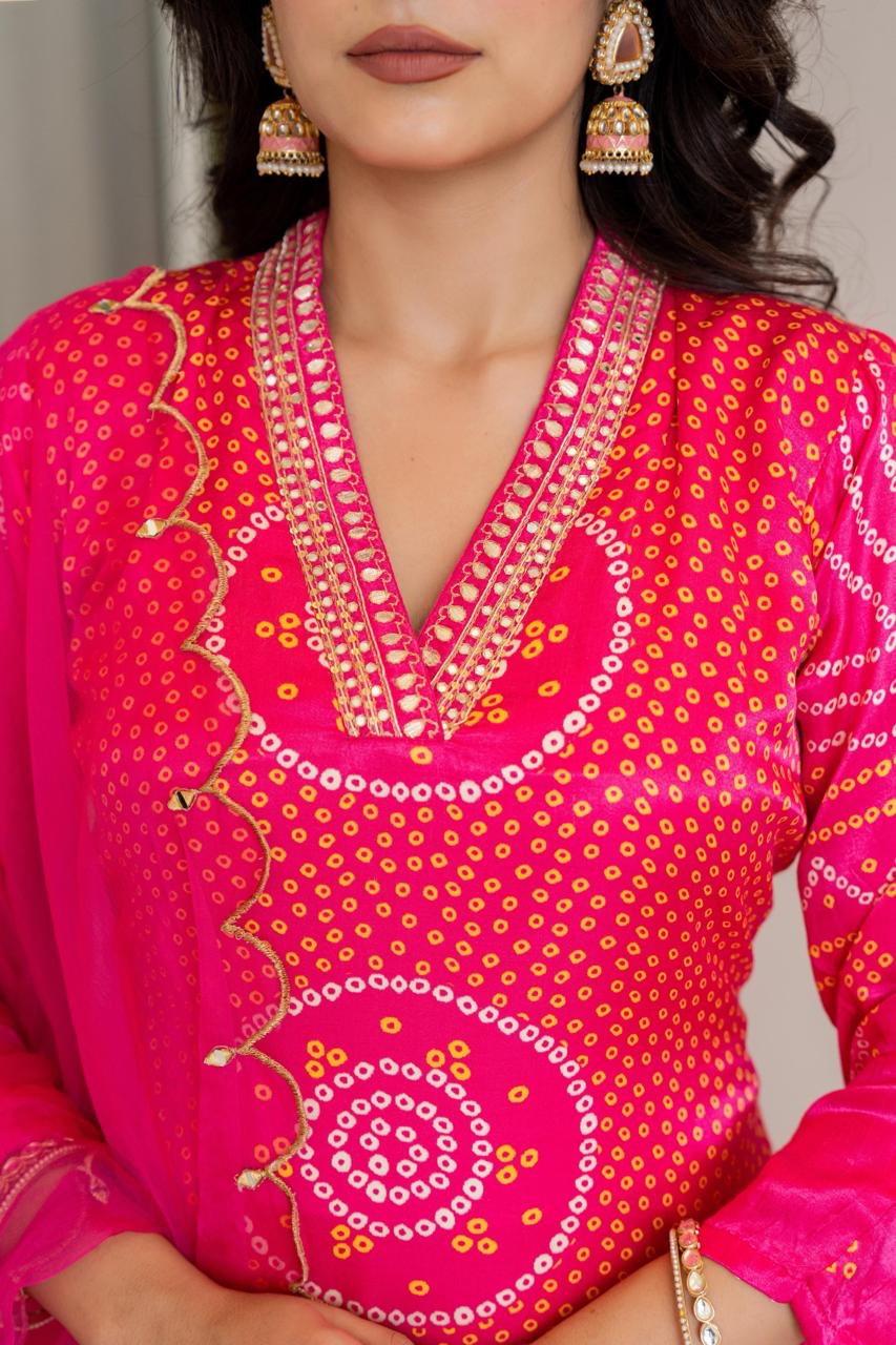 Gajji silk bandhani suit