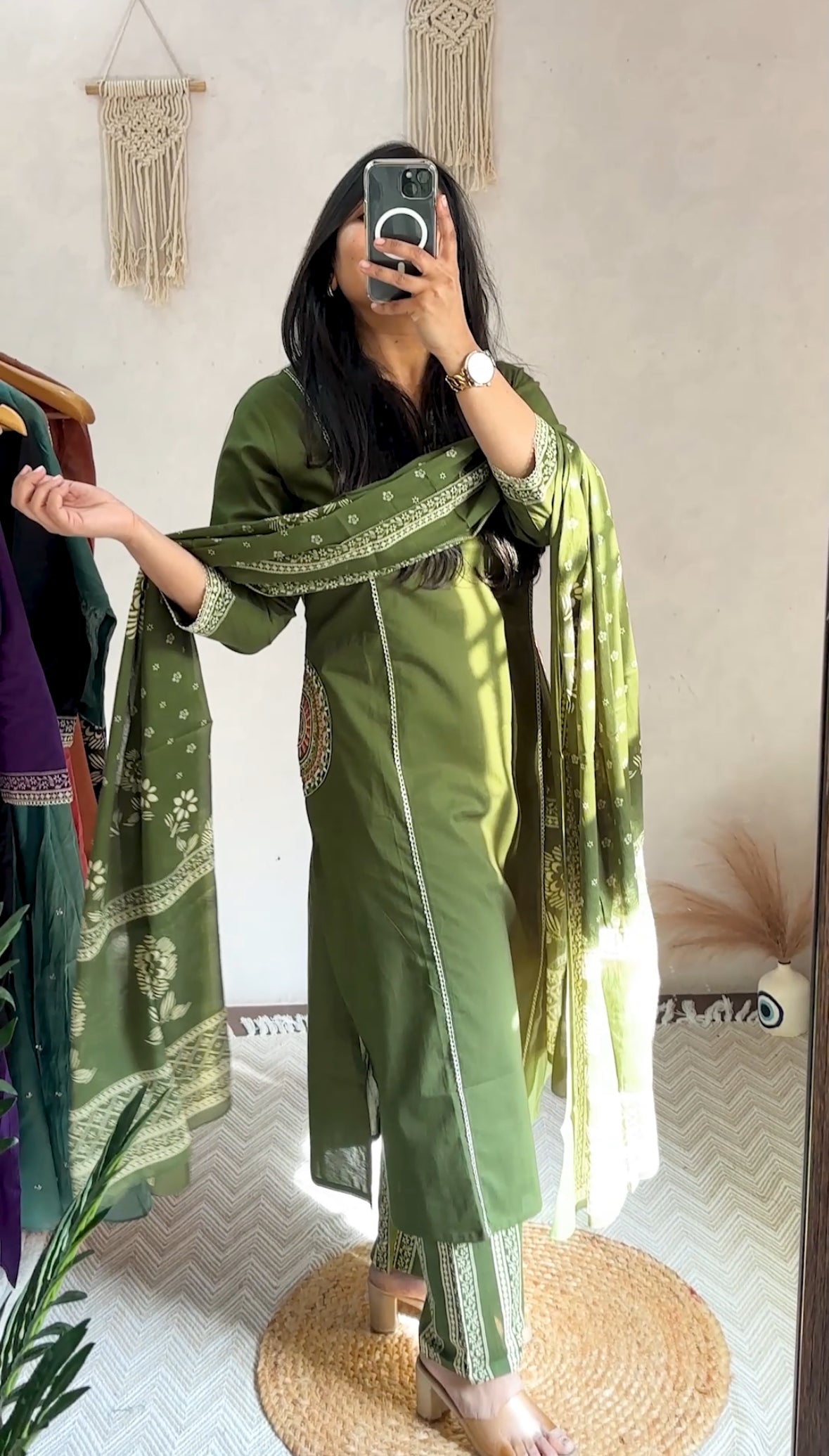 Pure Cotton Thread Work A-line  Elegant Suit