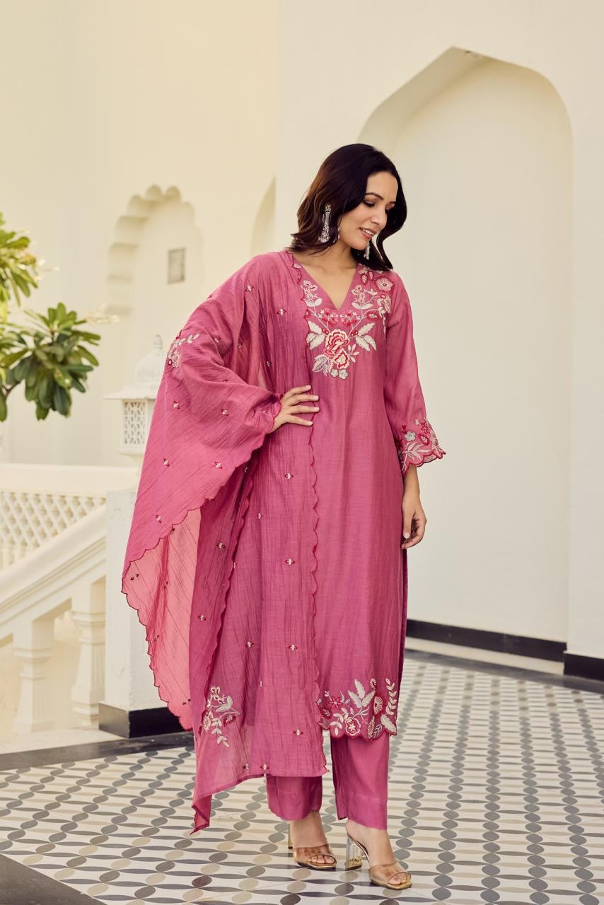 Mul chanderi Appliqué Work elegance premium suit