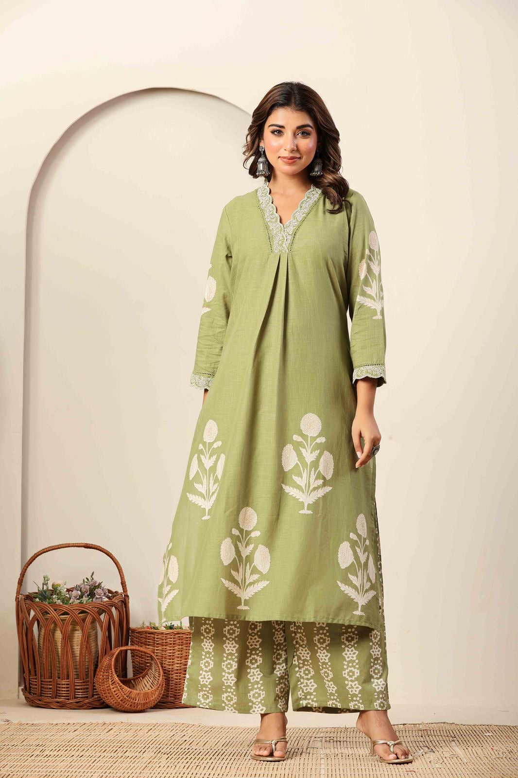Cotton Elegance Block Printed Palazzo Suit.