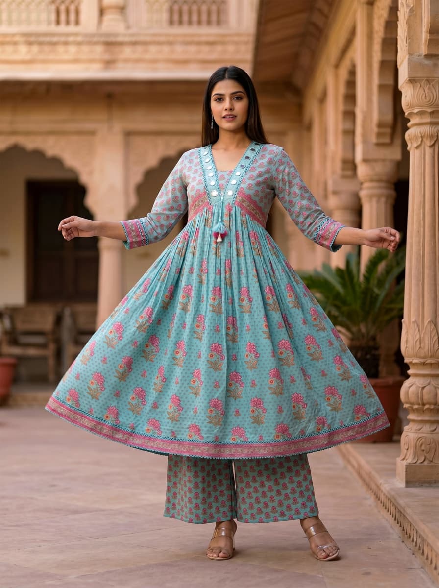 Cotton Mirror Work Elegant Suit.