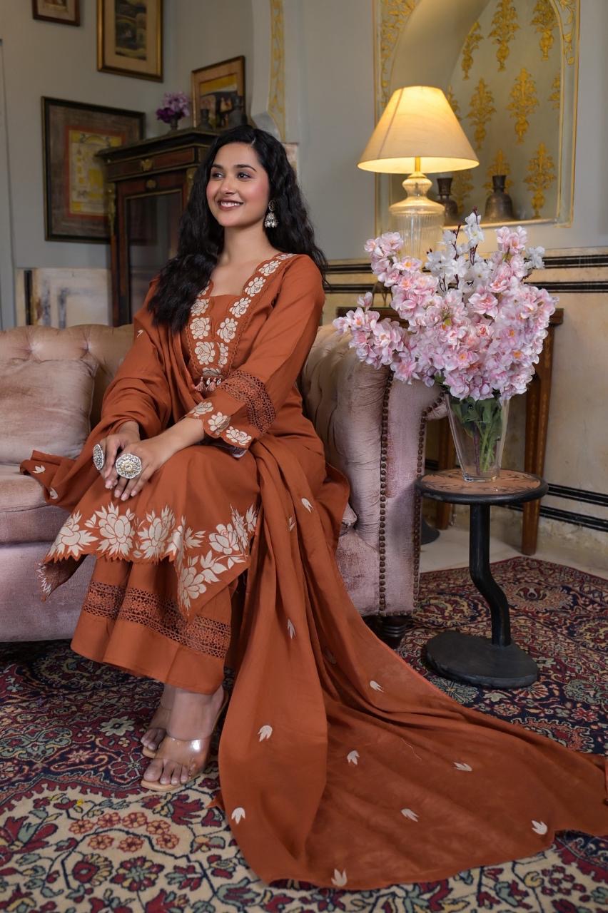 Cotton Appliqué Work Suit