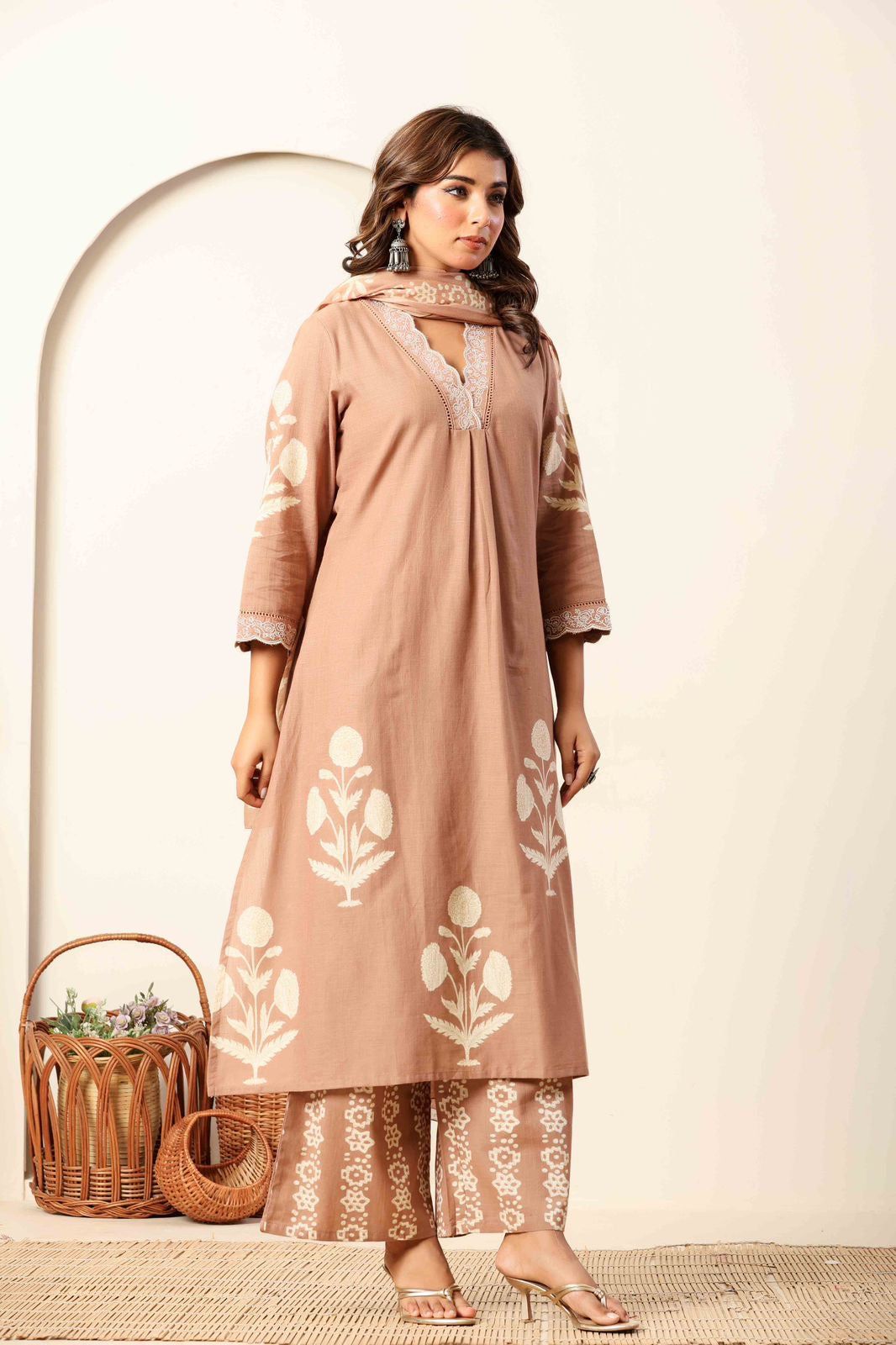 Cotton Elegance Block Printed Palazzo Suit.