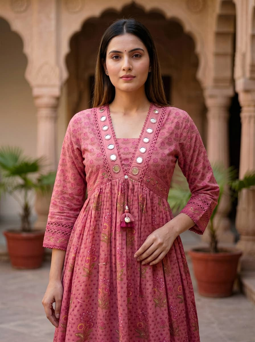 Cotton Mirror Work Elegant Suit.
