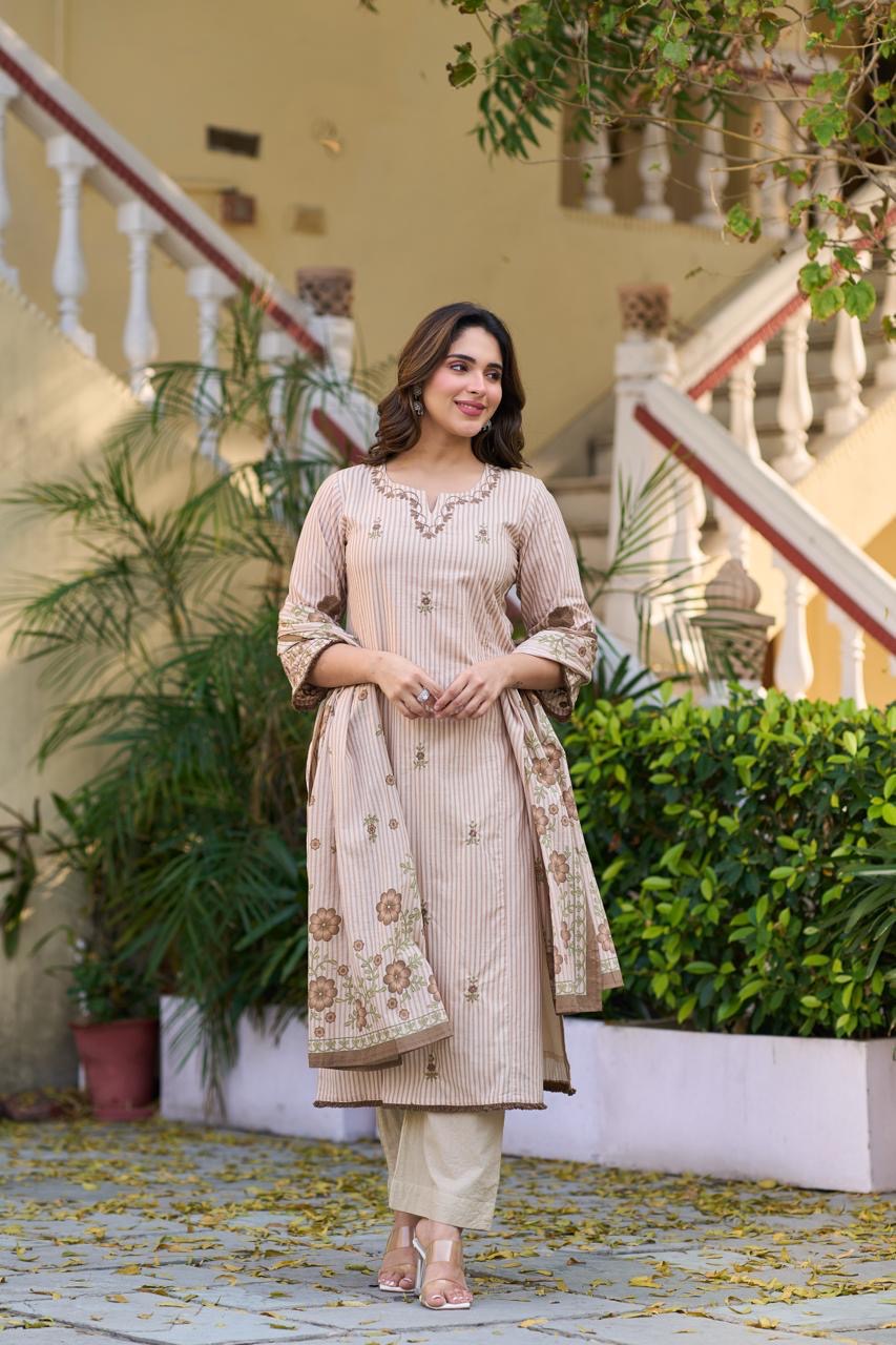 Pure Cotton Thread Work Elegant Suit
