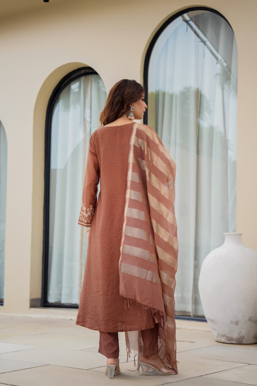 Mul Chanderi Suit Hand Work Suit