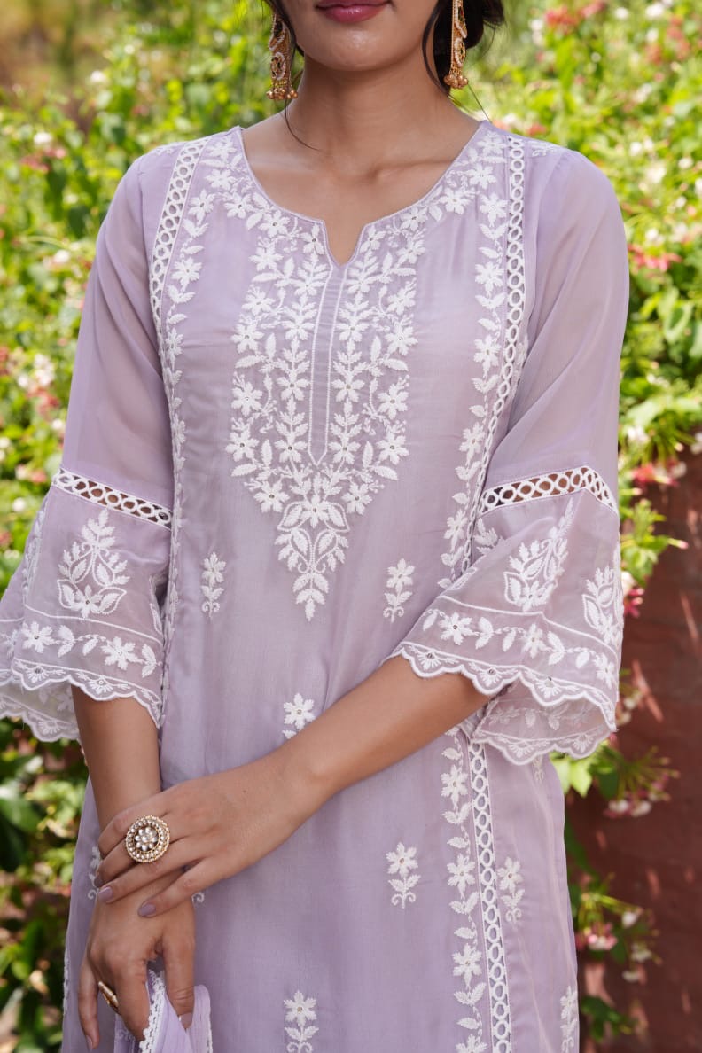 Soft Organza Thread Work Suit