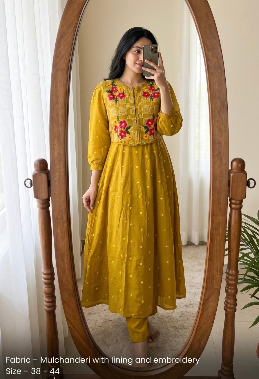 Mul chanderi Kurta Pant and Separate Jacket
