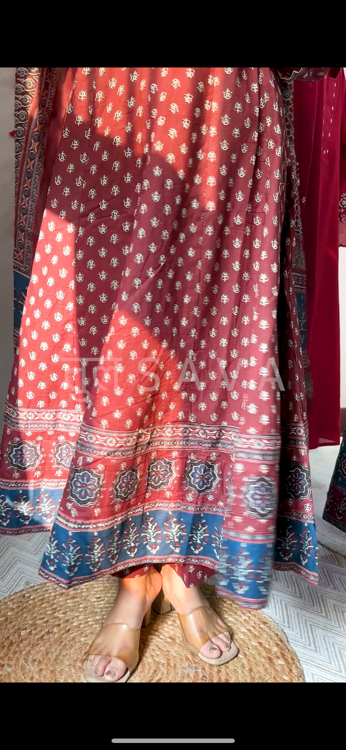 Pure Cotton Ajrakh Anarkali 3 piece suit