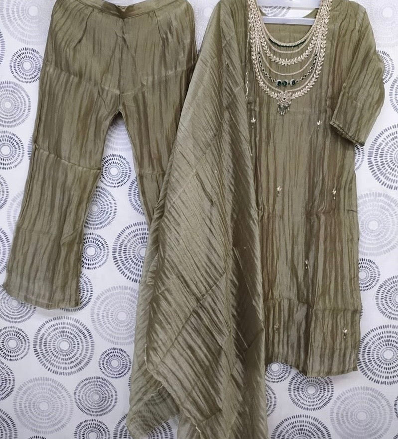 Pearl Embellished Tissue Crush Suit Set