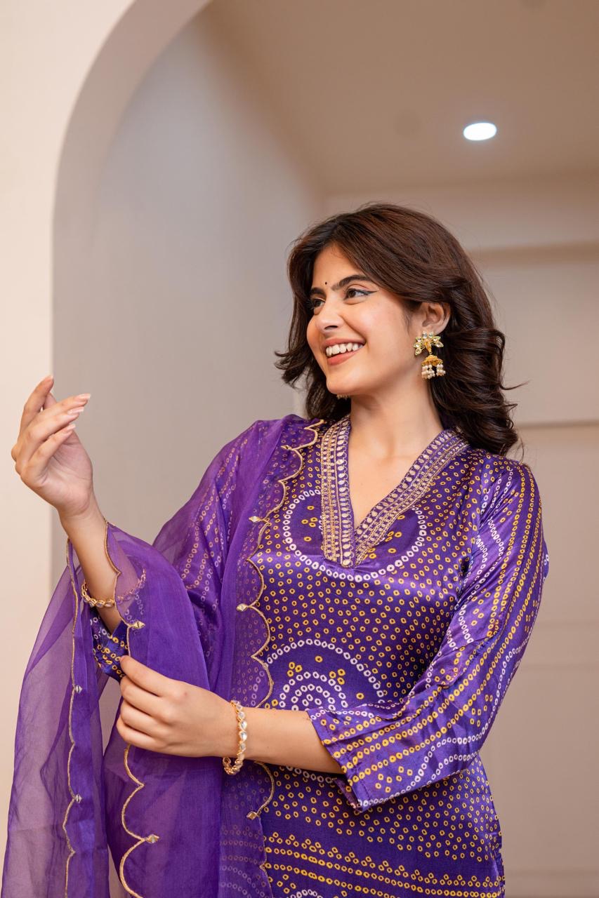 Gajji silk bandhani suit