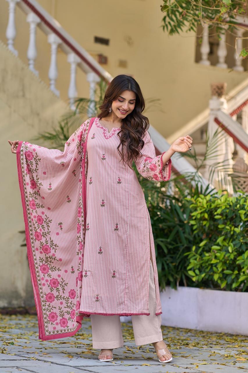 Pure Cotton Thread Work Elegant Suit