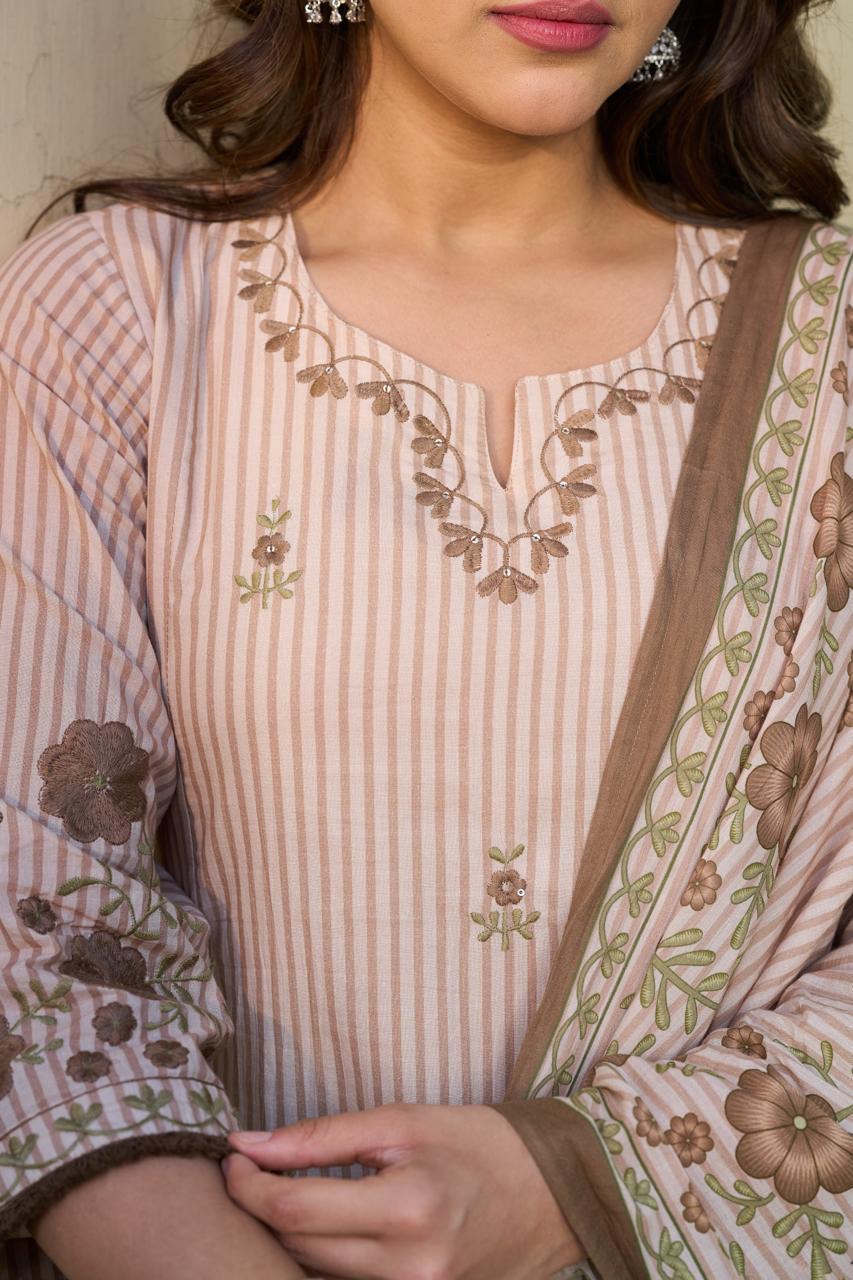 Pure Cotton Thread Work Elegant Suit