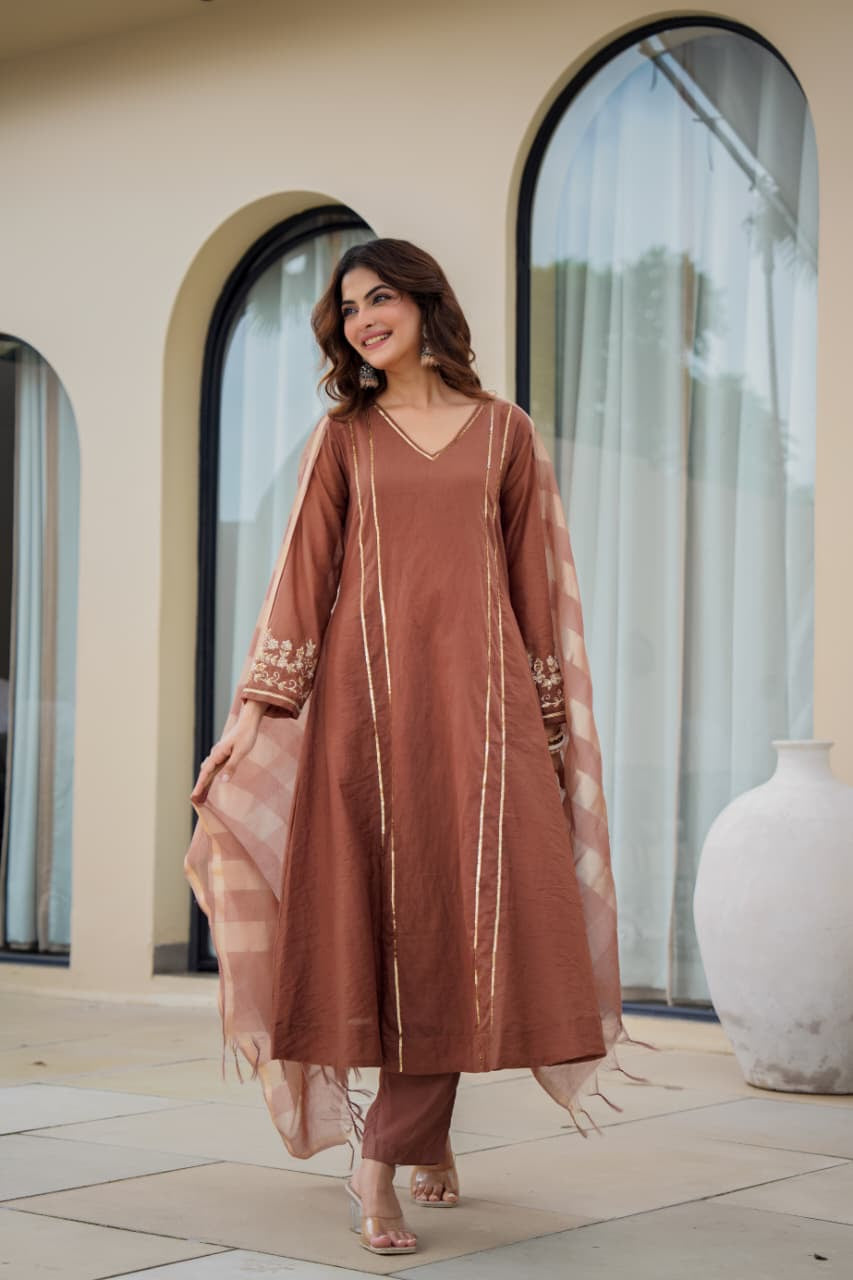 Mul Chanderi Suit Hand Work Suit