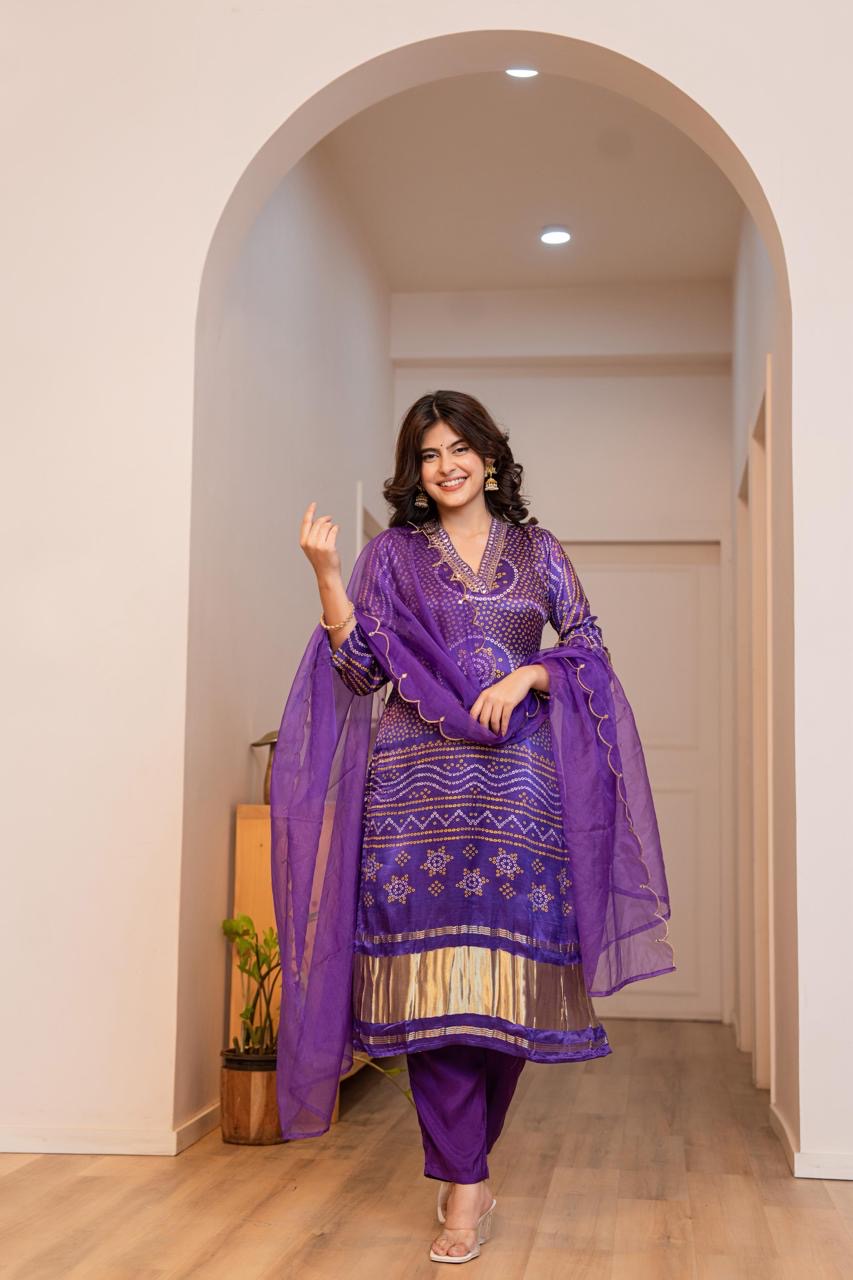 Gajji silk bandhani suit