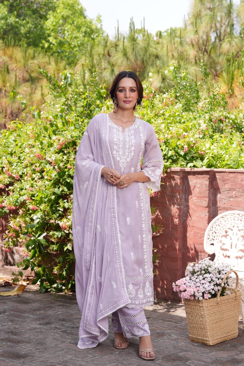 Soft Organza Thread Work Suit