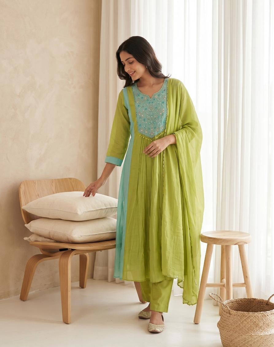 Meher Handwork Mul Chanderi Anarkali Set