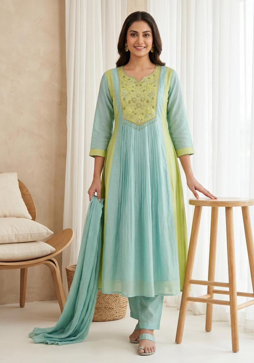 Meher Handwork Mul Chanderi Anarkali Set