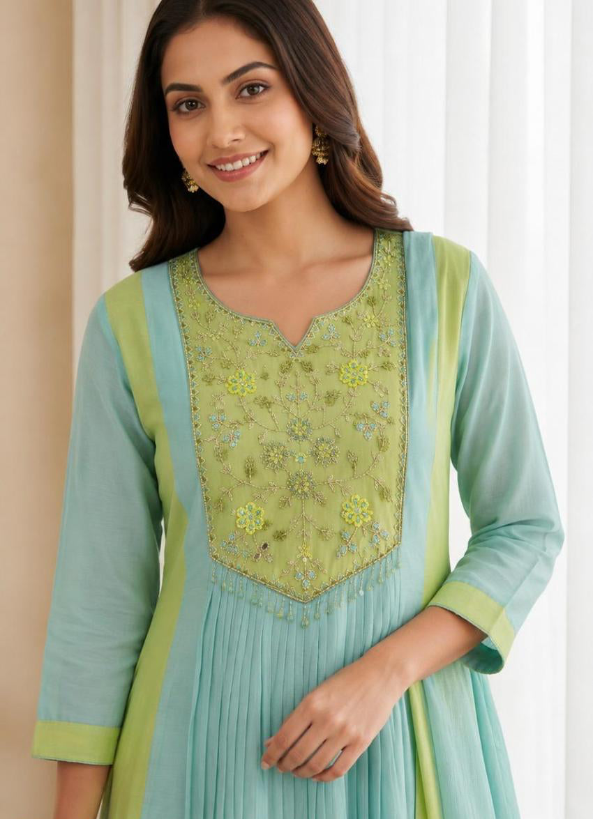 Meher Handwork Mul Chanderi Anarkali Set