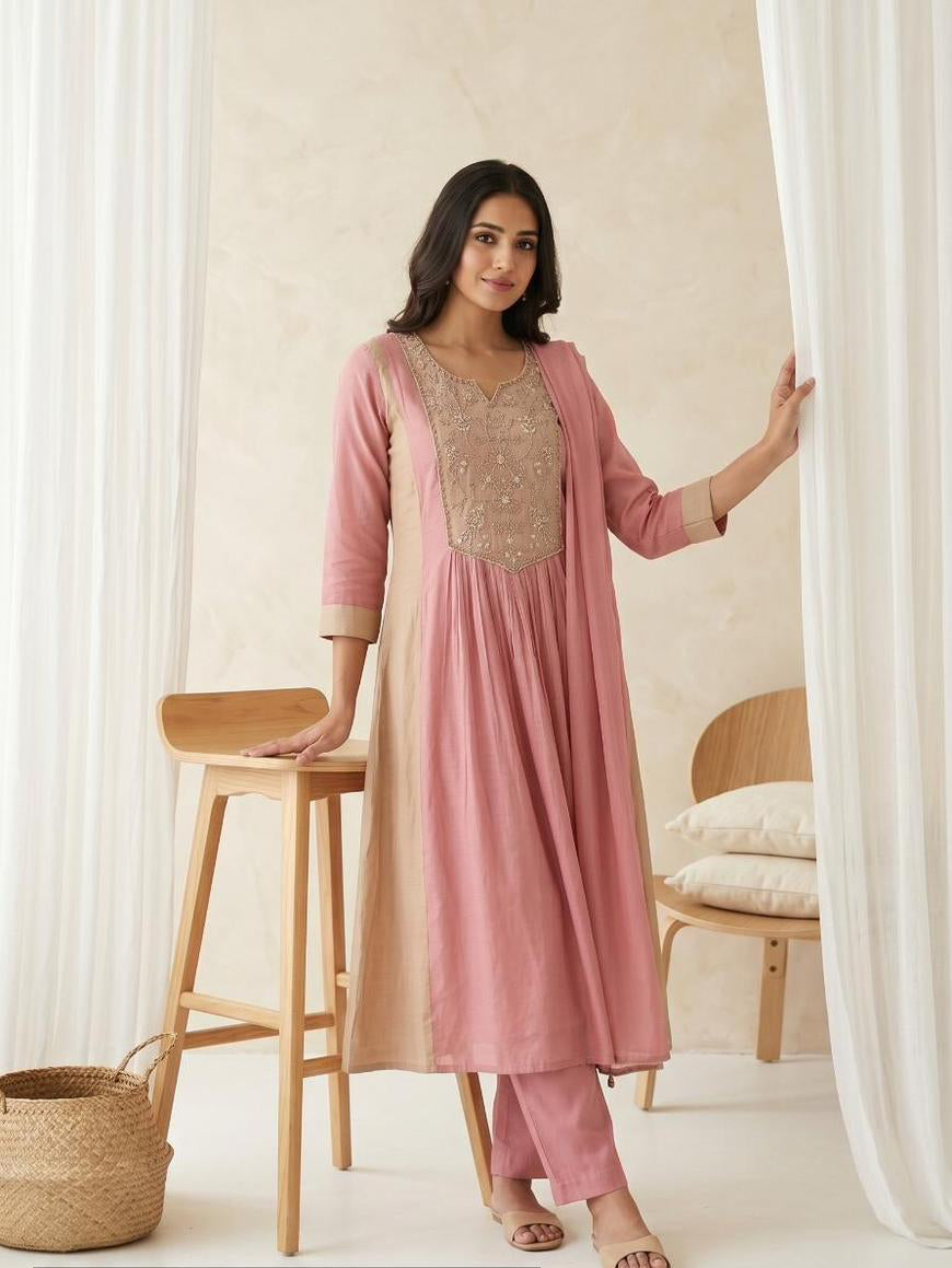 Meher Handwork Mul Chanderi Anarkali Set