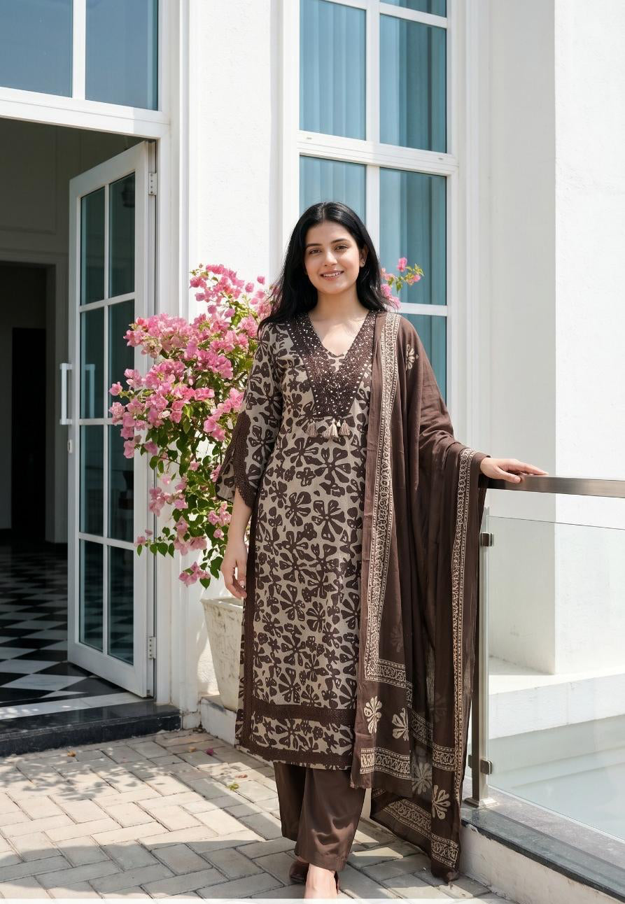 Printed Cotton Lacework Suit Set