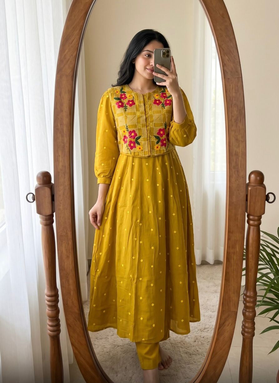Blossom Mul Chanderi Jacket Set